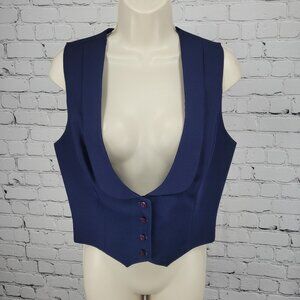 VTG Pan-ter Navy 100% Wool Shawl Lapel Buttoned Lined Vest Union Made Size 11/12